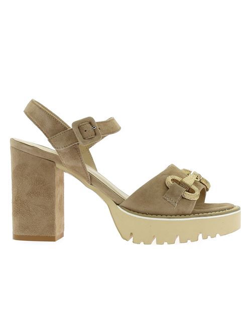 sandalo con tacco da donna in camoscio beige LUCA GROSSI | H916X